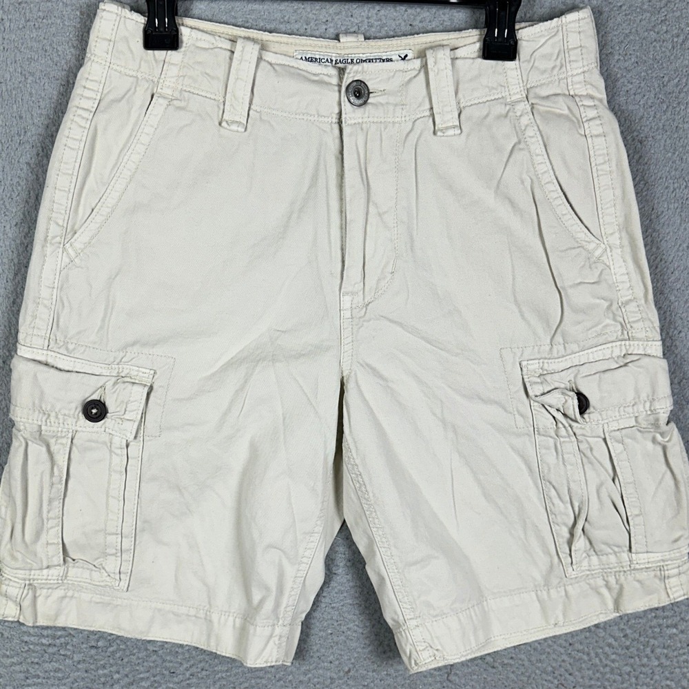 American Eagle Shorts Mens 30 Cream Off White Classic‎ Length Cargo Flat Front
